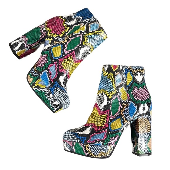 Bamboo  Sorbet Ankle Boots Multi Color  Rainbow Faux Leather Sz 5.5 Colorful - Picture 3 of 14